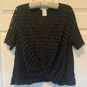 Black Carven Twisted Perforated Holes Top